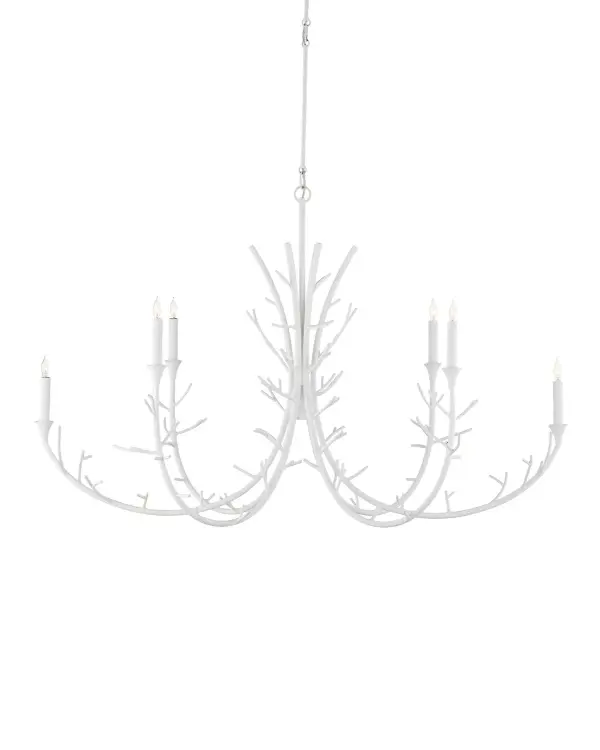 The Twiggy Chandelier transforms winter landscapes into art with its sculptural branch design in pristine gesso white. Its elongated 48-inch profile makes it perfect for dining tables and kitchen islands, while the organic twig details add textural interest.