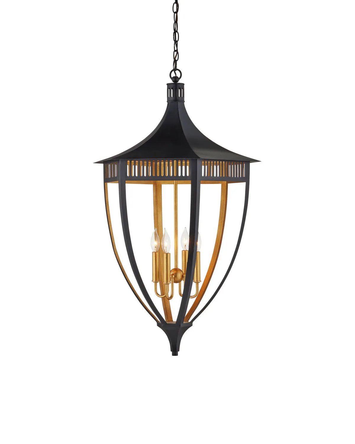 Wycombe Four Light Lantern in Satin Black/Contemporary Gold Leaf