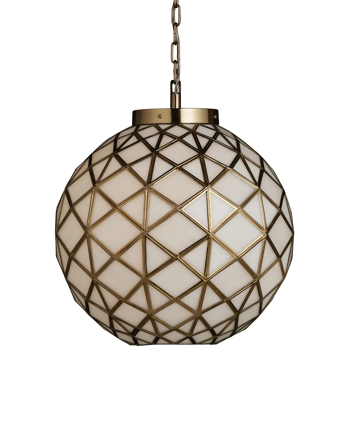 Polyhedron One Light Pendant in White/Antique Brass