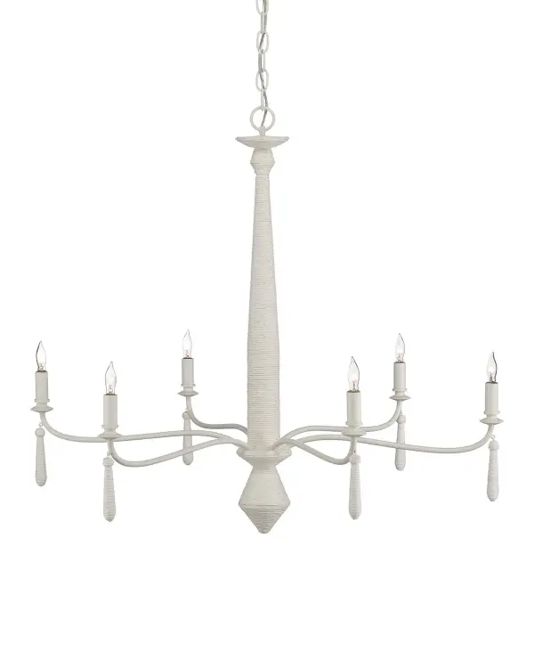 The Donnybrook brings beachy, organic texture through its distinctive Kraft paper twine-wrapped pendants. The snow white finish creates a fresh, airy aesthetic perfect for coastal and transitional spaces seeking natural warmth.