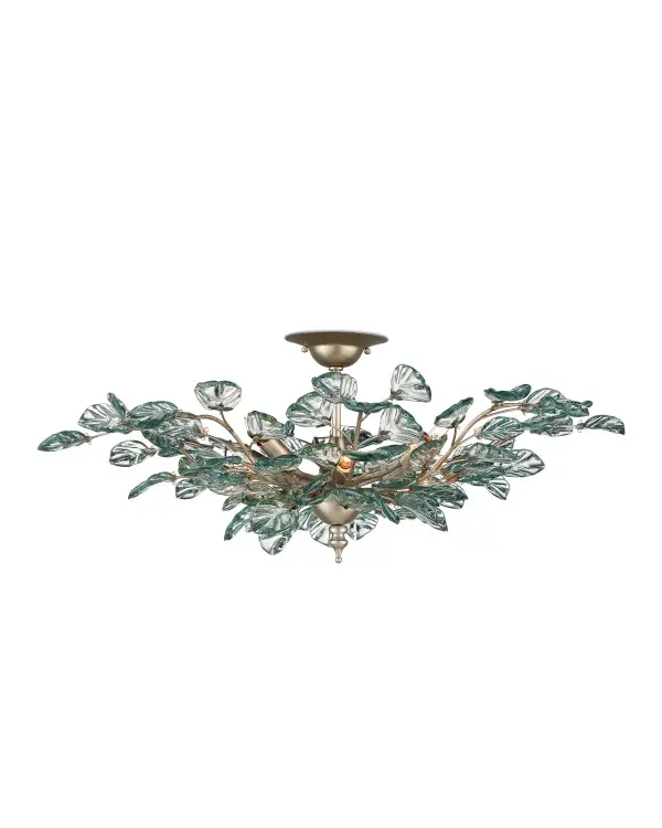 The Baobab Semi-Flush Mount brings nature indoors with luminous recycled glass leaves that appear to flutter in a breeze. Its contemporary silver finish and organic form create a sophisticated focal point for larger spaces.