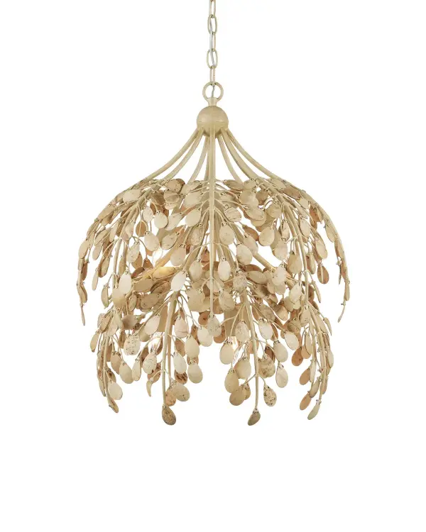 The Maypan Pendant brings tropical sophistication with its cascading coconut shell petals and coco cream finish. This six-light fixture offers substantial illumination while maintaining an airy, organic aesthetic perfect for coastal and transitional spaces.