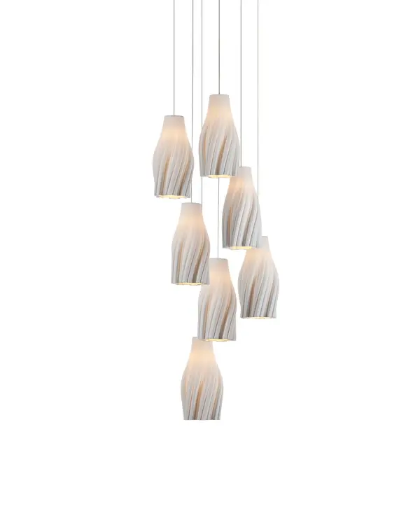 Posh Seven Light Pendant in White/Silver