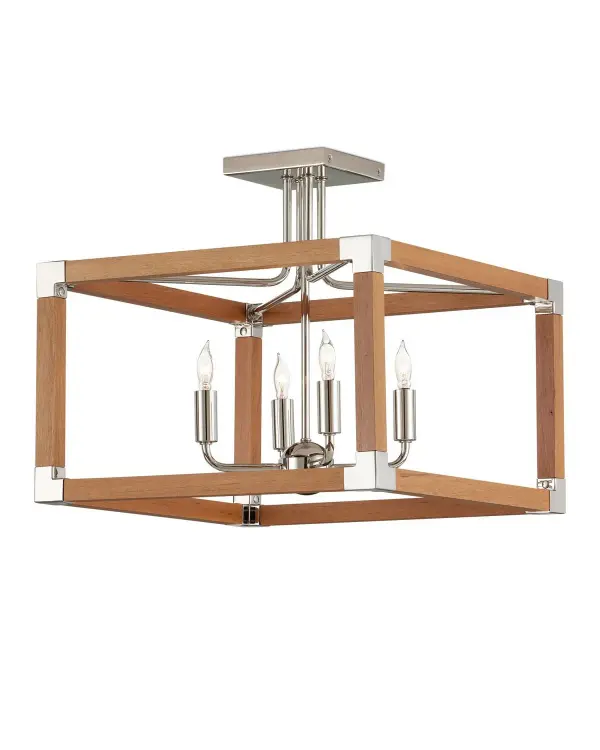 The Boyd Semi-Flush Mount blends organic warmth with refined metallic accents. Its natural teak frame paired with polished nickel creates a sophisticated yet approachable aesthetic perfect for spaces with lower ceilings.