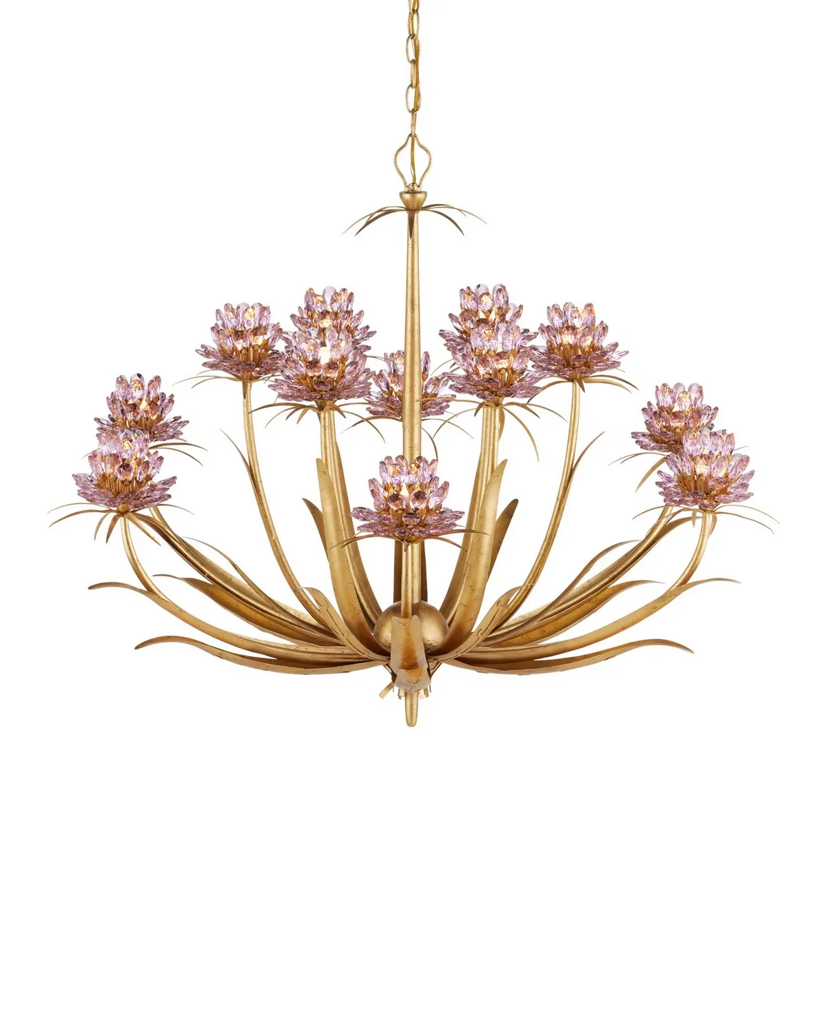 Marilee 12-Light Chandelier in Pink and Dutch Gold Leaf