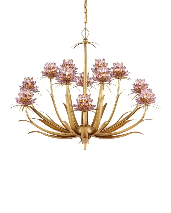 Marilee 12-Light Chandelier in Pink and Dutch Gold Leaf
