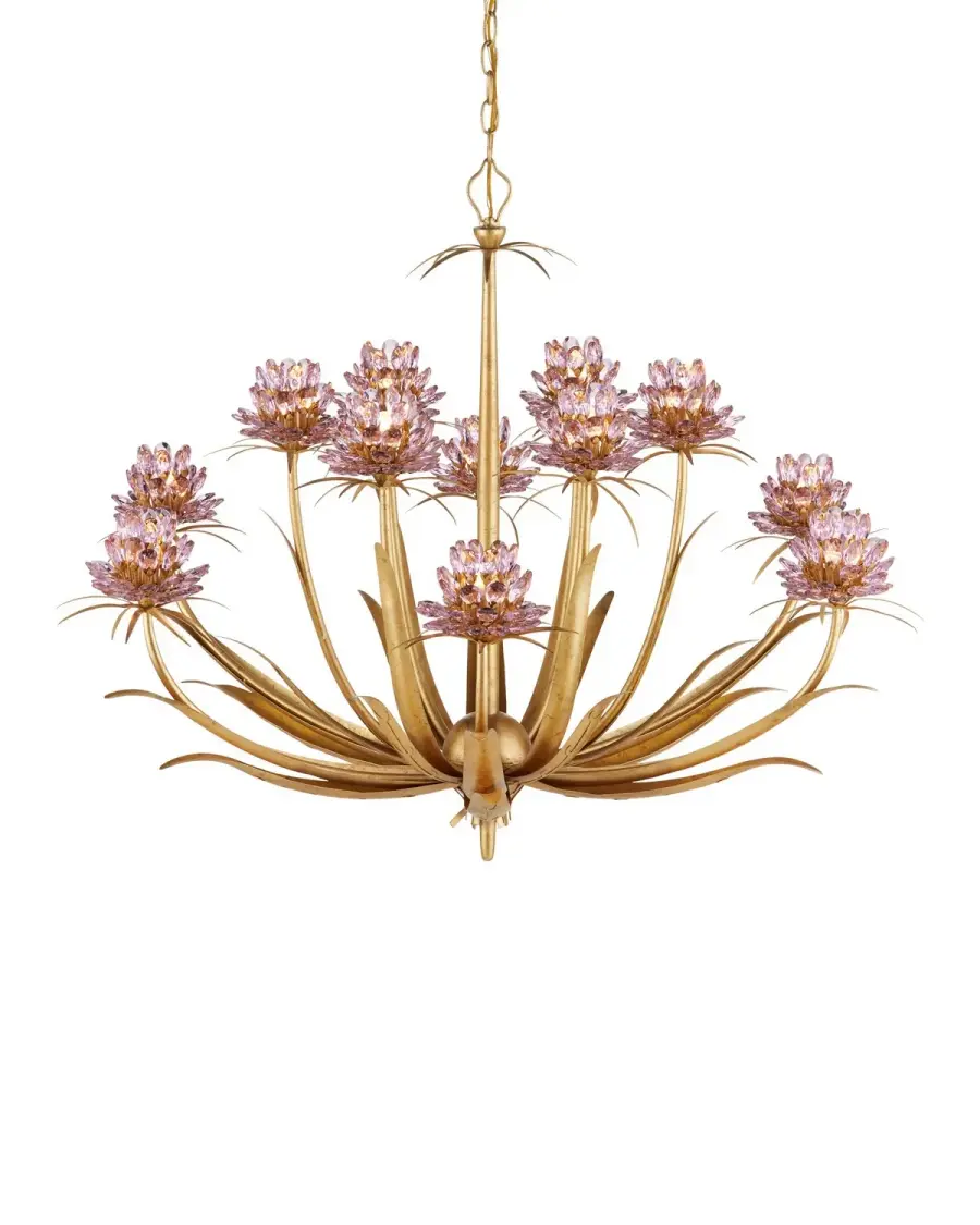 Marilee 12-Light Chandelier in Pink and Dutch Gold Leaf