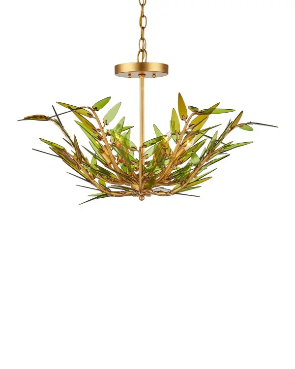 Babylon Six Light Pendant in Green & Contemporary Gold Leaf