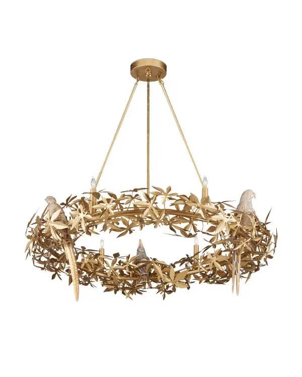 Aviary Six Light Chandelier in Swedish Gold