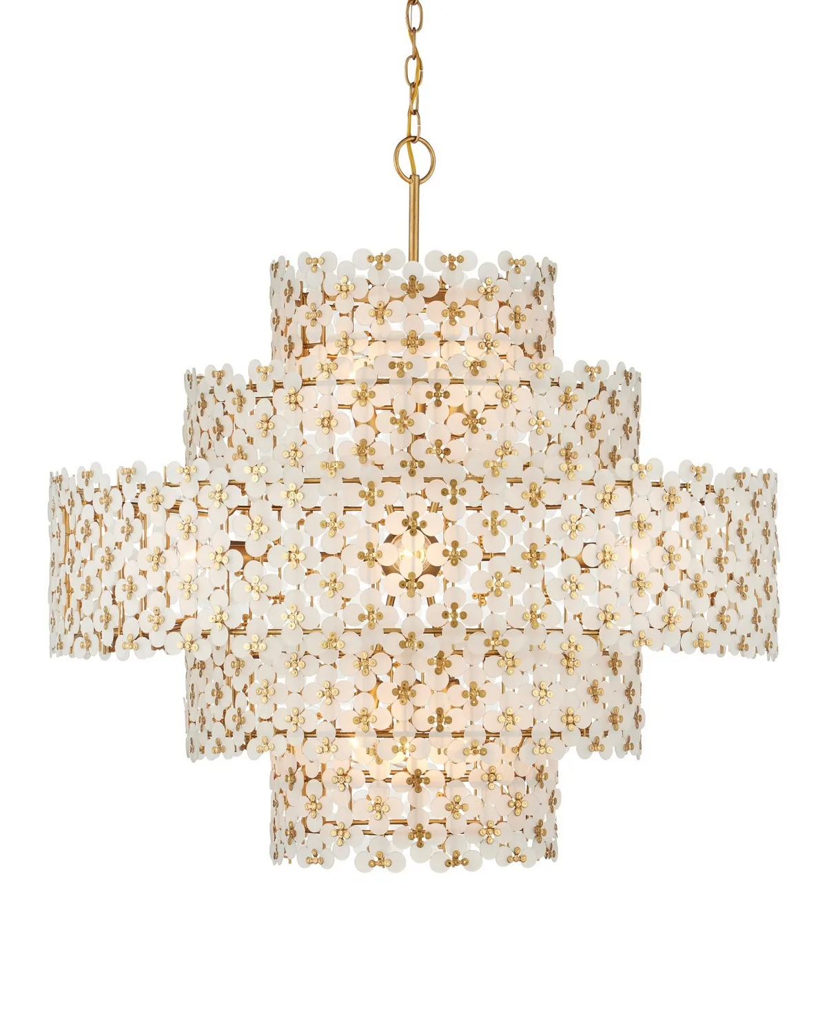Spring Flower 12-Light Chandelier in Frosted Glass and Brass