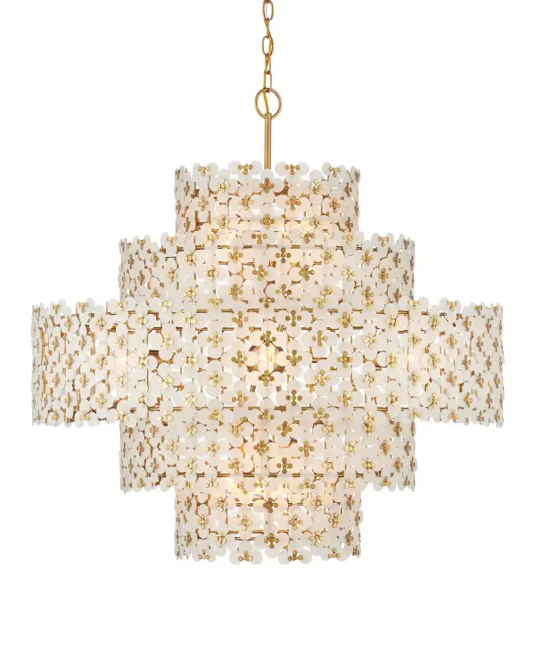 Spring Flower 12-Light Chandelier in Frosted Glass and Brass