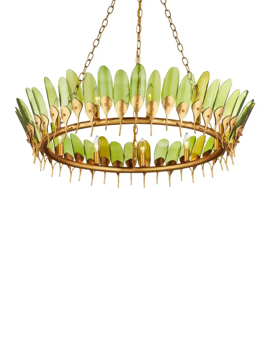 Selavy 11-Light Chandelier in Green Glass & Contemporary Gold