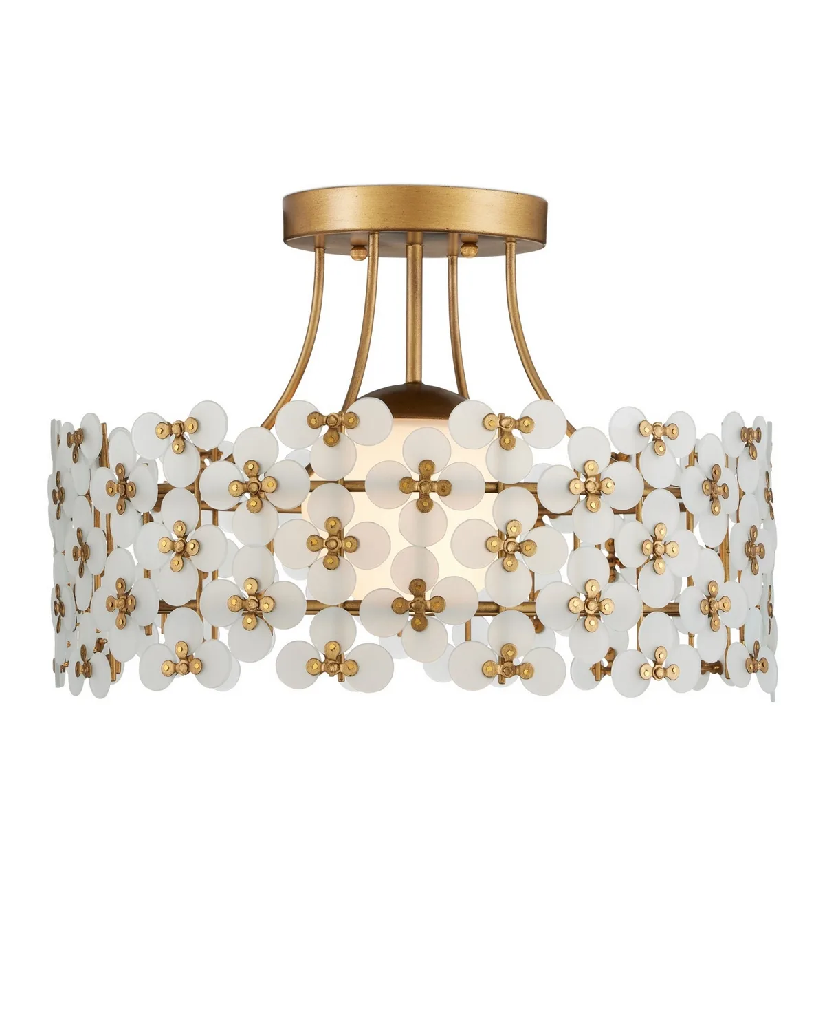 Spring Flower Semi-Flush Mount in Frosted White & Brass