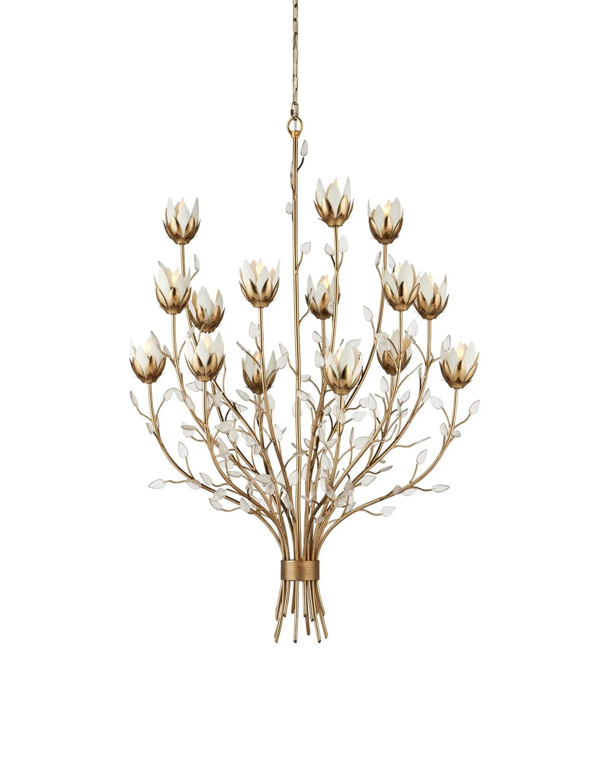 Star Magnolia 15-Light Chandelier in Antique Brass