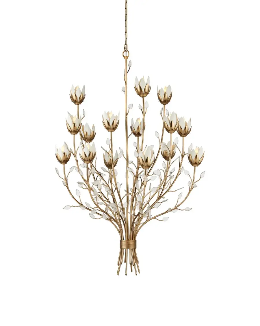 Star Magnolia 15-Light Chandelier in Antique Brass