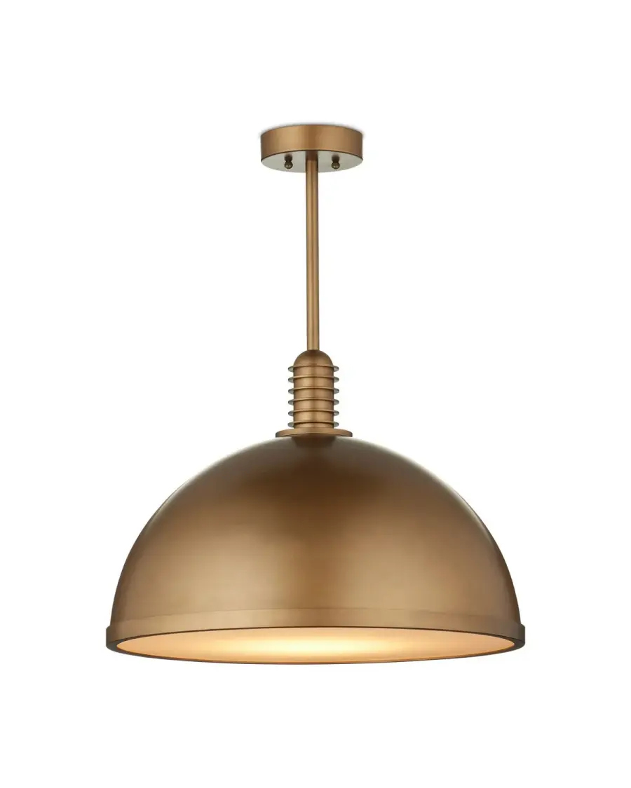 Cupola Medium LED Pendant in Antique Brass and White