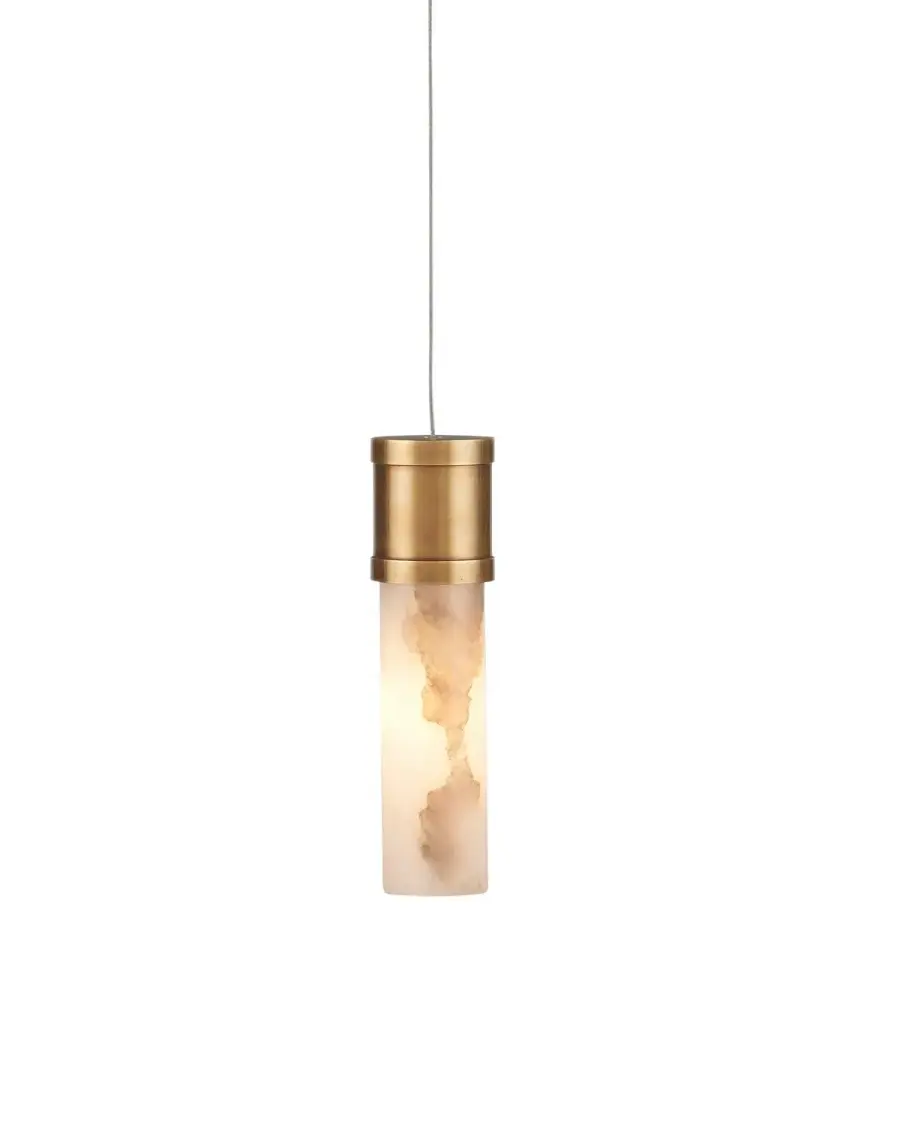Cannula One Light Pendant in Vintage Brass with Alabaster