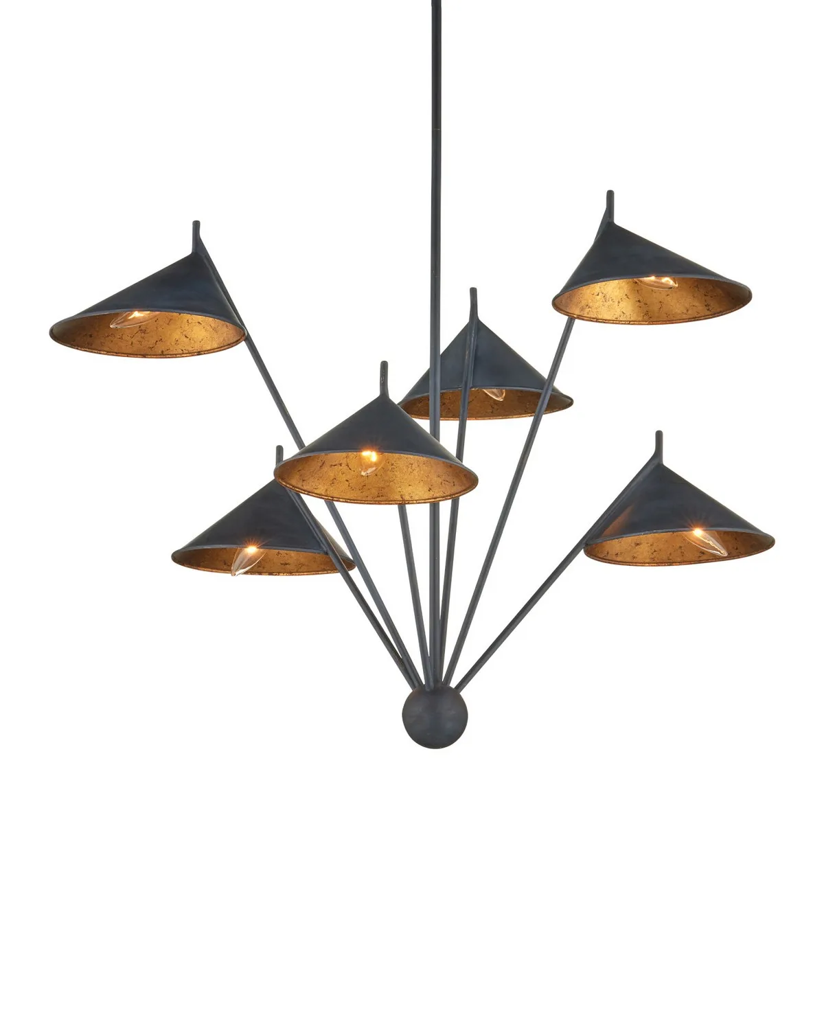Serpa Six Light Chandelier in French Black / Gold Leaf