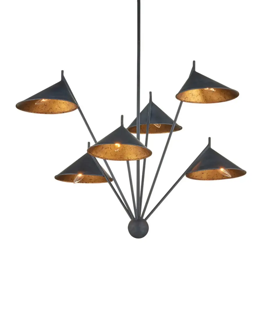 Serpa Six Light Chandelier in French Black / Gold Leaf