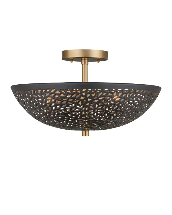 The Jali Semi-Flush Mount showcases exceptional artisan craftsmanship with hand-punched decorative patterns that create a stunning interplay of light and shadow. The mixed metal finish adds sophisticated contrast to any space.