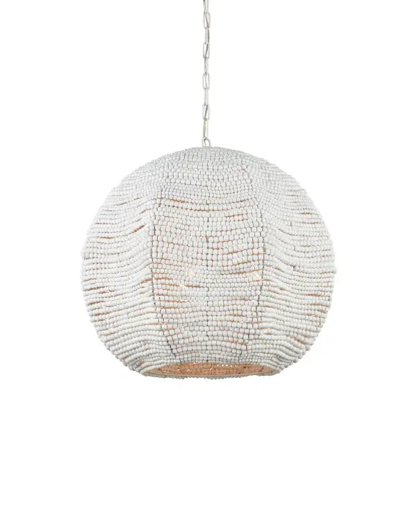 The Octavia pendant brings relaxed coastal elegance with its whitewashed wooden beads strung on metal wire. At 30 inches wide, it makes a statement while maintaining an airy, organic feel perfect for casual yet sophisticated spaces.