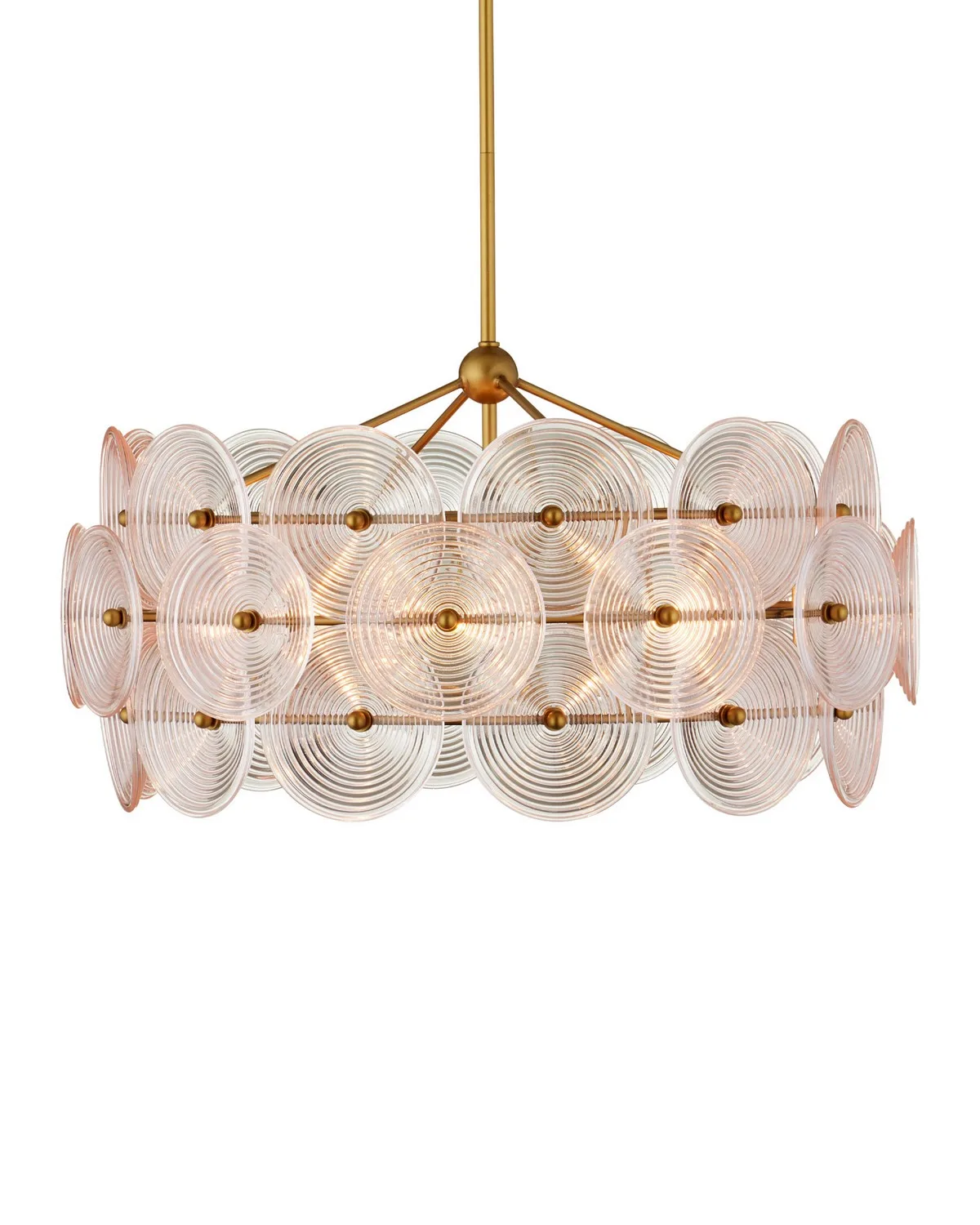 Whirlwind Six Light Chandelier in Pale Pink and Brass