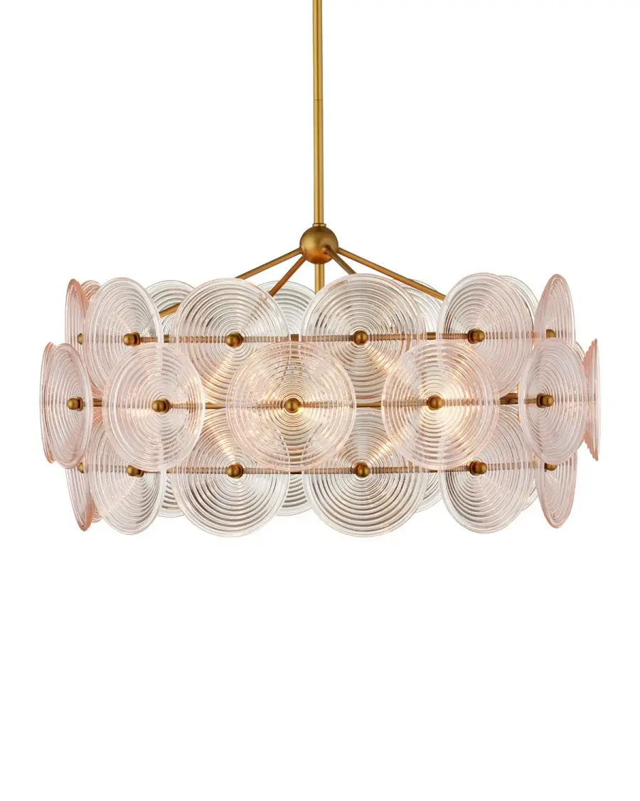 Whirlwind Six Light Chandelier in Pale Pink and Brass