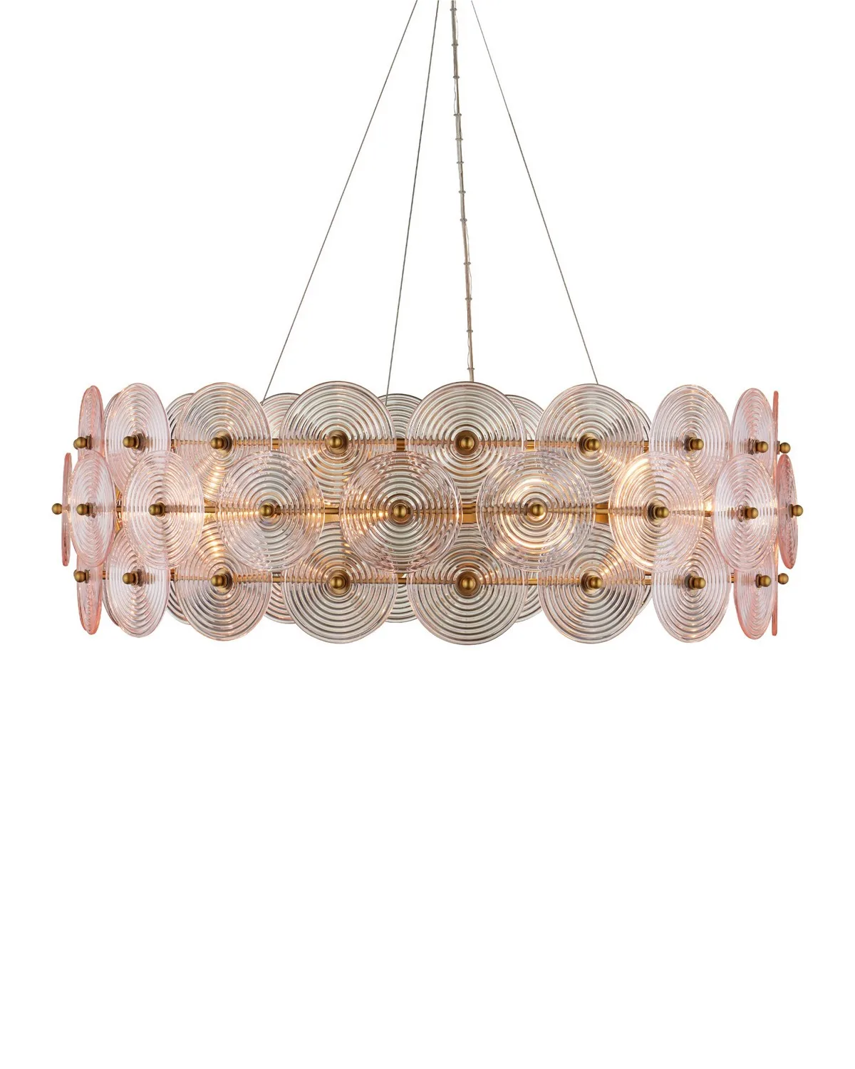 Whirlwind Ten Light Chandelier in Pale Pink & Brass