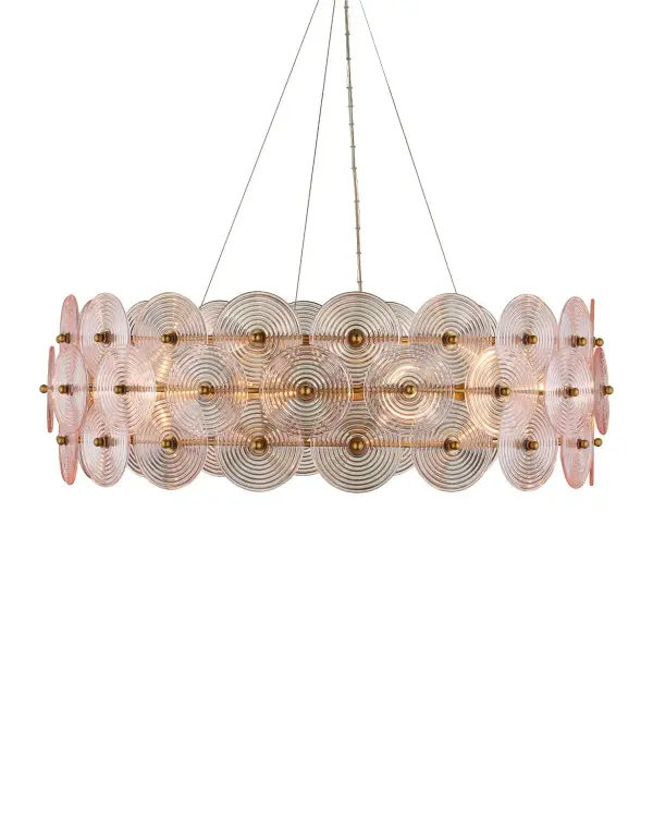 Whirlwind Ten Light Chandelier in Pale Pink & Brass