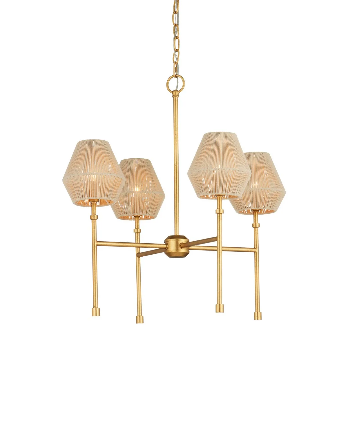 Francie LED Chandelier in Antique Gold Leaf with Natural Cotton Shades