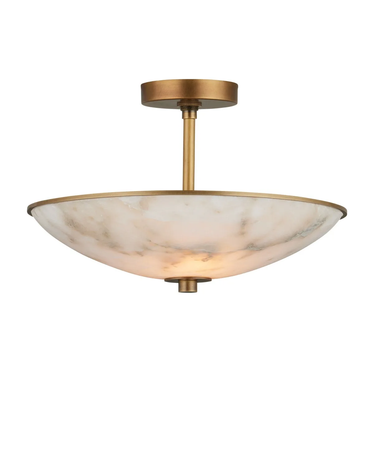 Volterra Two Light Semi-Flush Mount in Natural Alabaster and Antique Brass