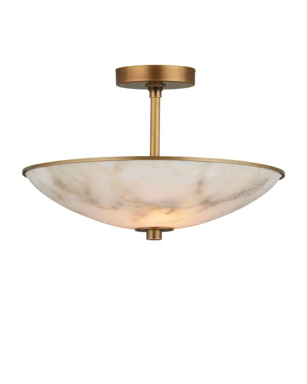 Volterra Two Light Semi-Flush Mount in Natural Alabaster and Antique Brass