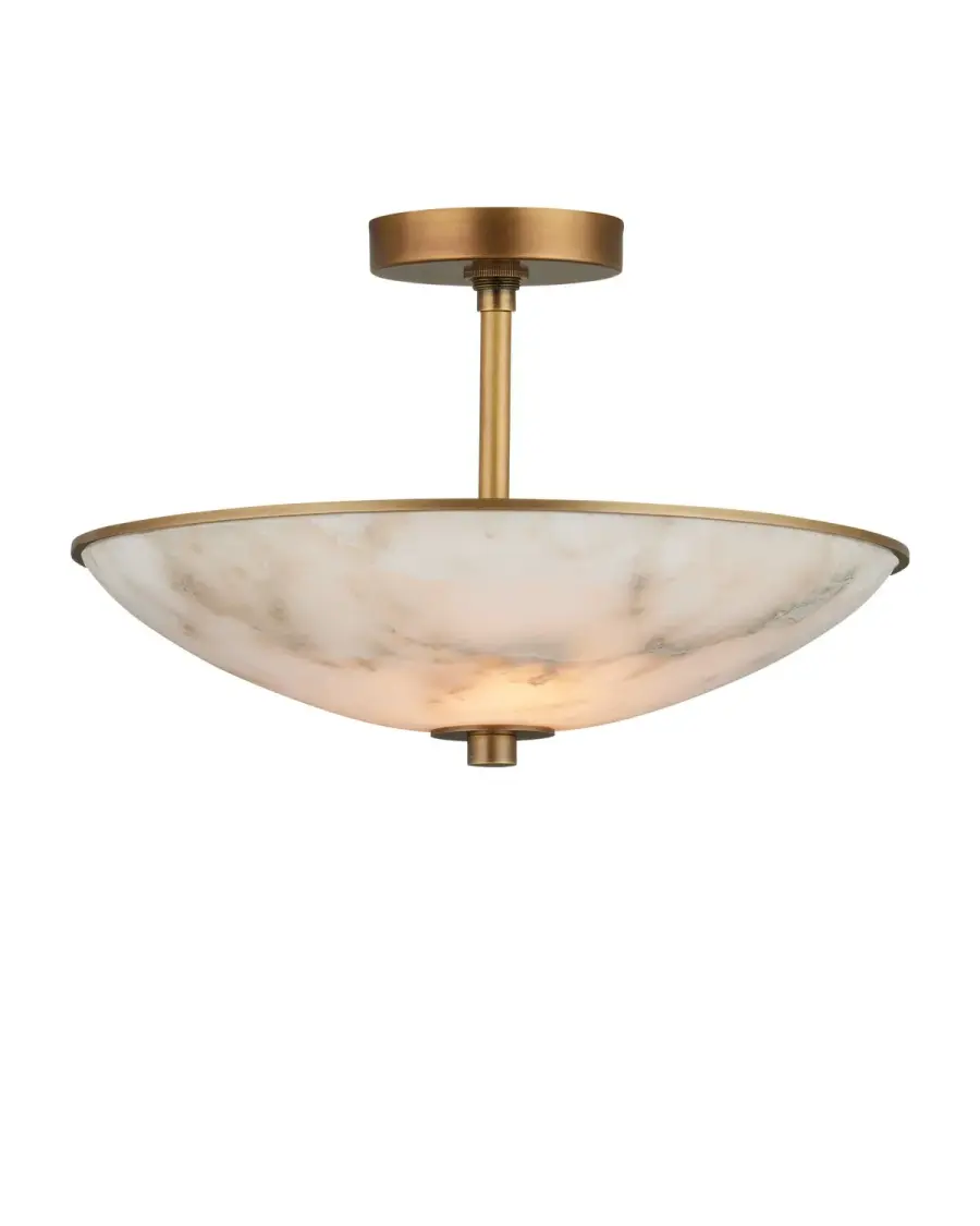 Volterra Two Light Semi-Flush Mount in Natural Alabaster and Antique Brass