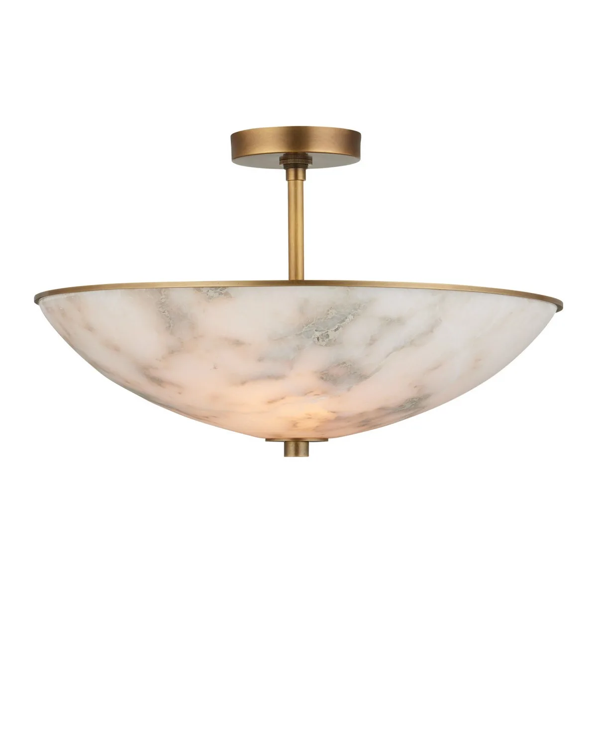 Volterra Two Light Semi-Flush Mount in Natural Alabaster and Antique Brass