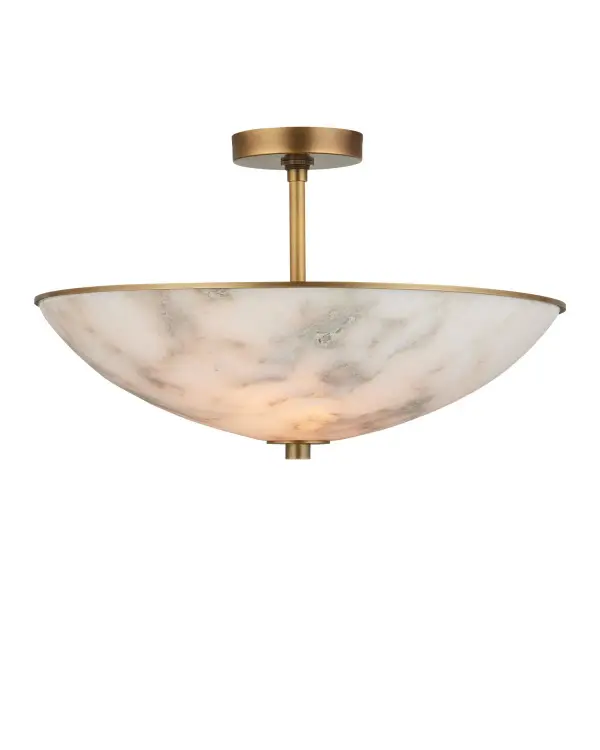 Volterra Two Light Semi-Flush Mount in Natural Alabaster and Antique Brass