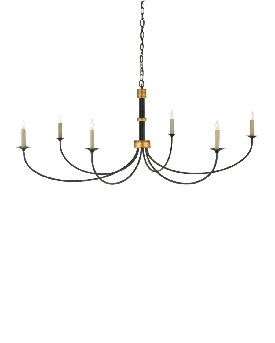 Lawton Six Light Chandelier in Satin Black / Contemporary Gold Leaf