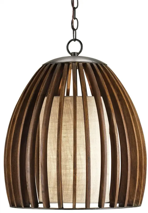 In Old Iron/Polished Fruitwood by Currey and Company from the Carling Pendant collection