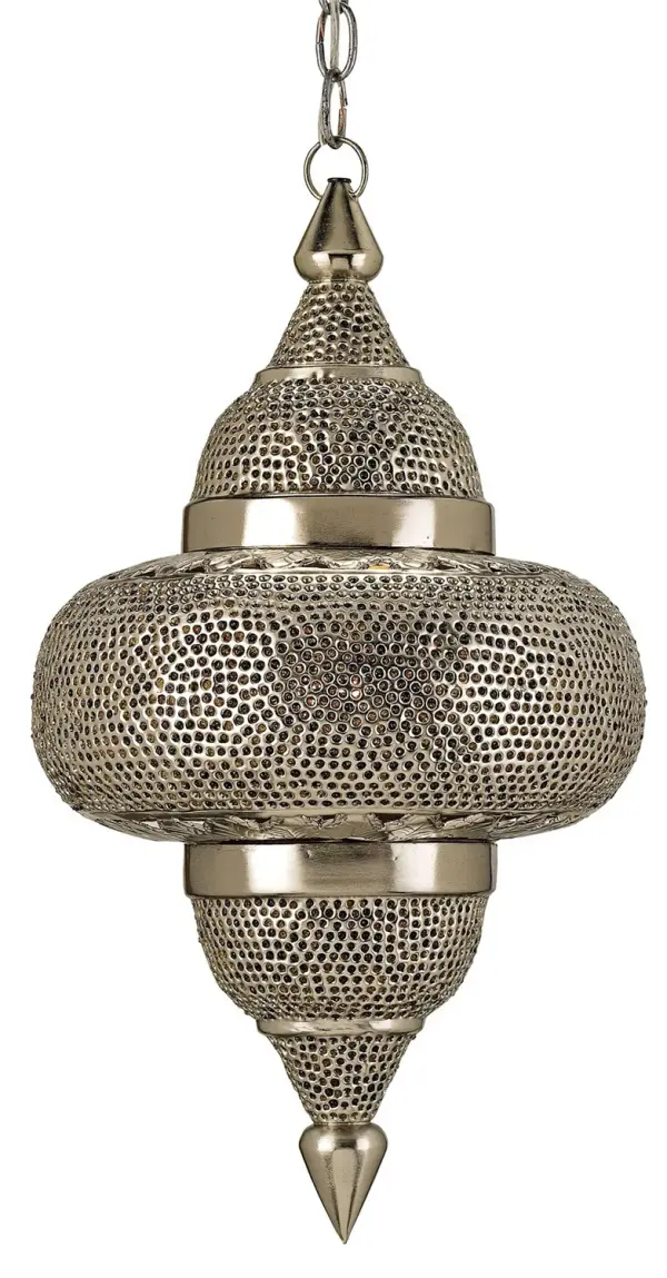 In Nickel/Copper/Lacquer/Amber by Currey and Company from the Tangiers Nickel Pendant collection