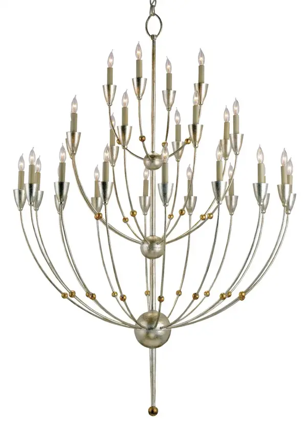 In Silver Granello/Gold Leaf by Currey and Company from the Paradox Silver Chandelier collection