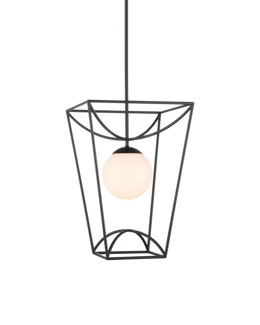 Rochefort Small Outdoor Lantern in Black with White Glass