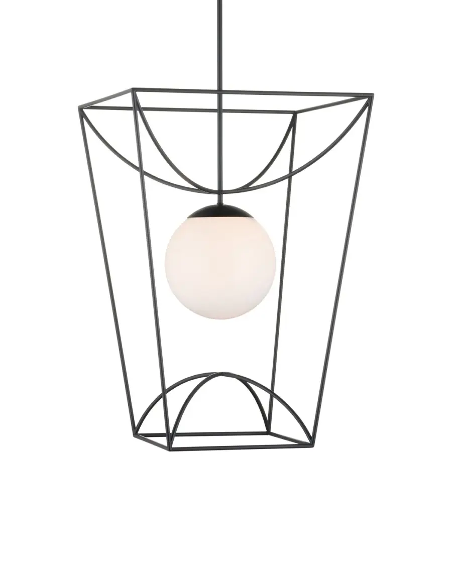 Rochefort Large Outdoor Lantern in Black with White Glass