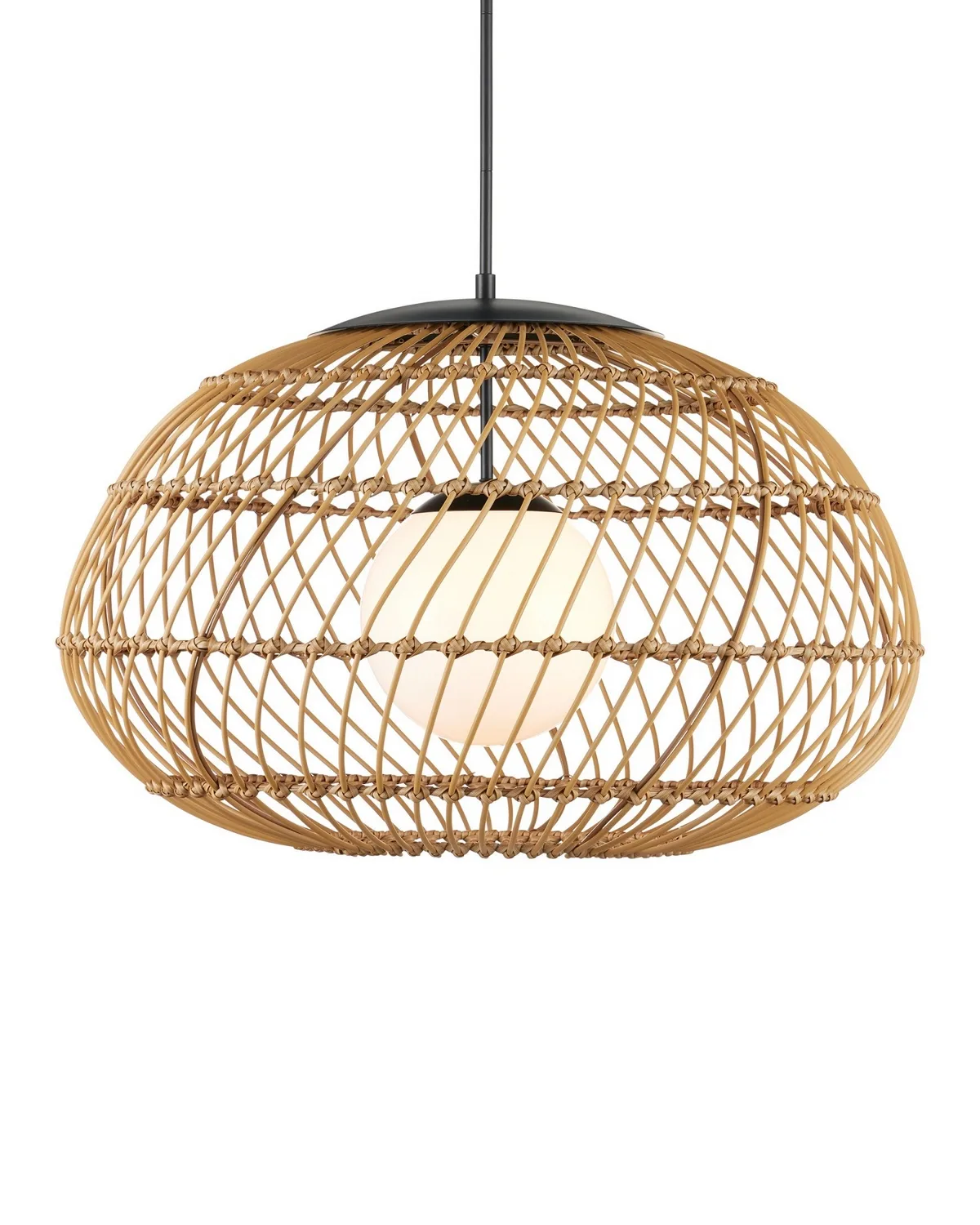 Carriage Outdoor Pendant in Natural Wicker with Black Hardware