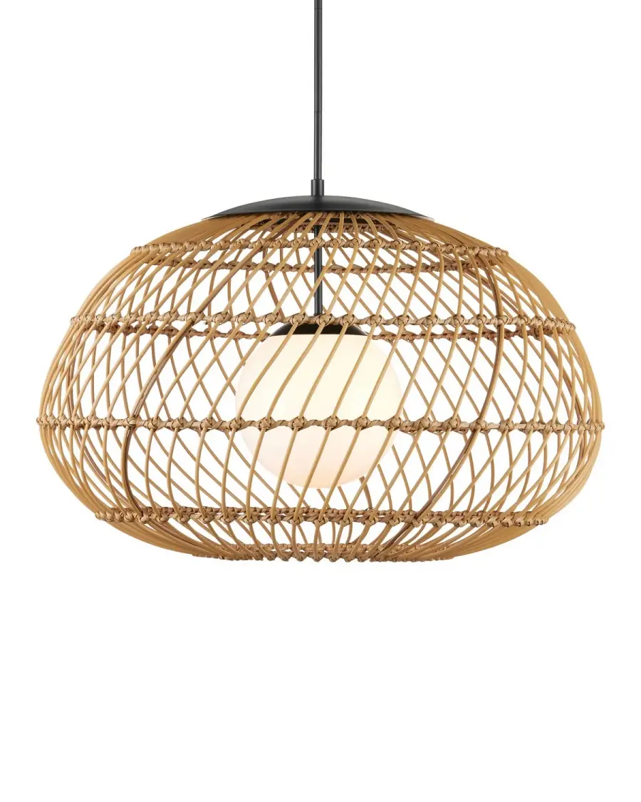 Carriage Outdoor Pendant in Natural Wicker with Black Hardware