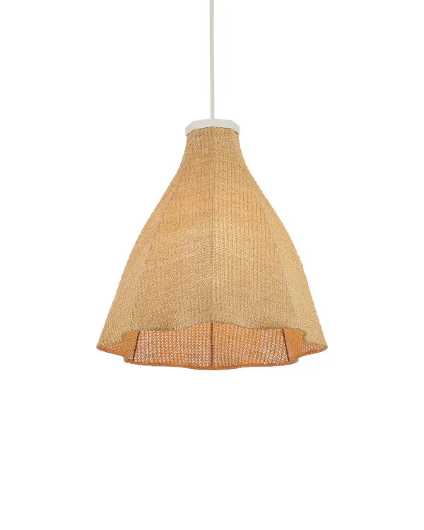 The Cabo pendant brings relaxed coastal elegance to outdoor spaces with its handwoven synthetic abaca shade and clean cream finish. The fluted bell shape and glass-enclosed bulb create warm, diffused light perfect for entertaining areas.