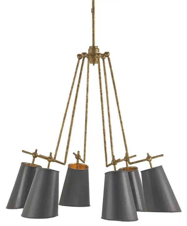 In Old Brass/Marbella Black/Contemporary Gold Leaf by Currey and Company from the Jean-Louis Chandelier collection