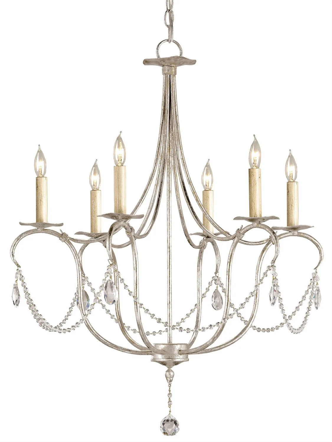 Crystal Lights Collection Six Light Chandelier in Silver Leaf