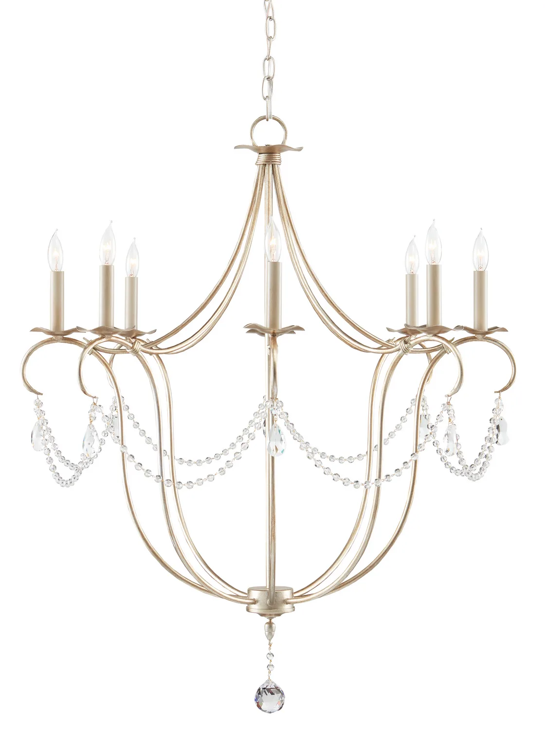 Crystal Lights Collection Eight Light Chandelier in Silver Leaf