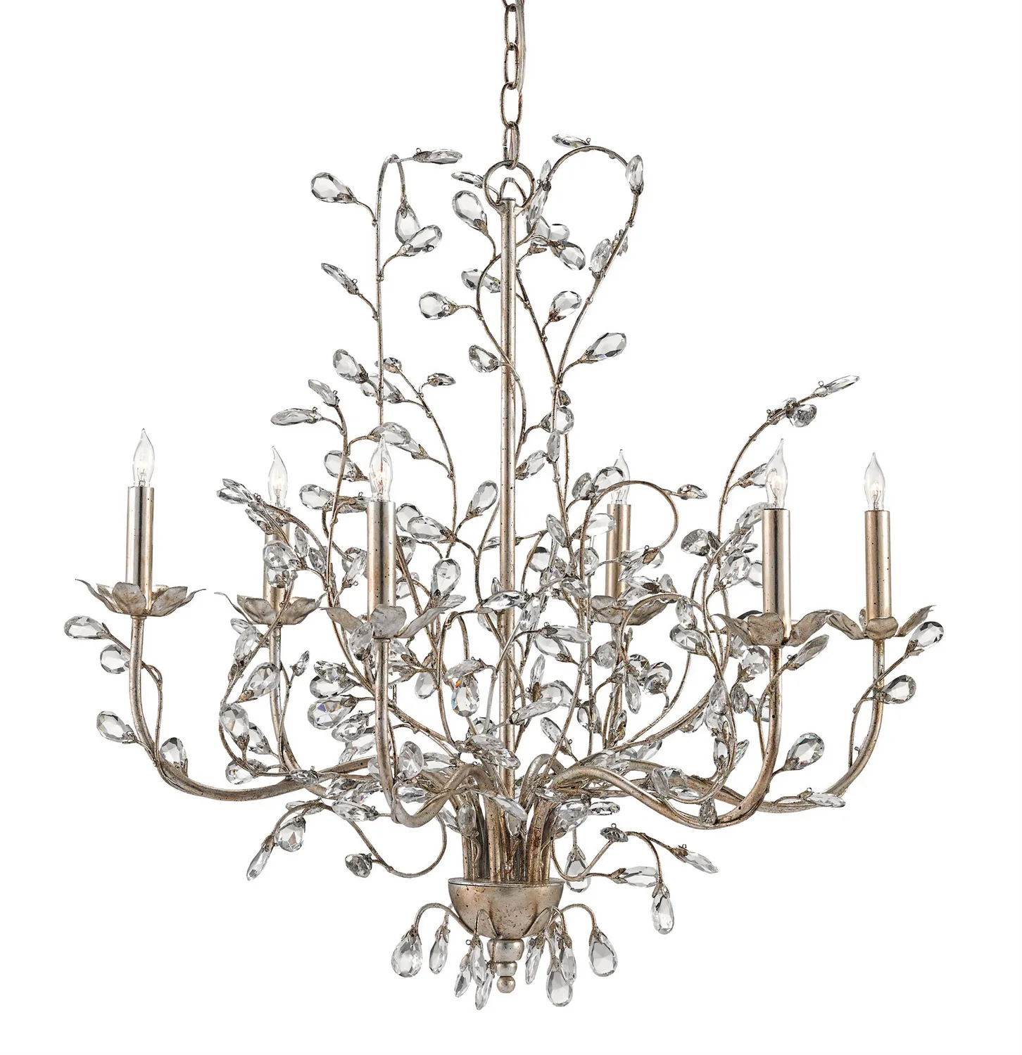 Crystal Bud Collection Six Light Chandelier in Silver Granello