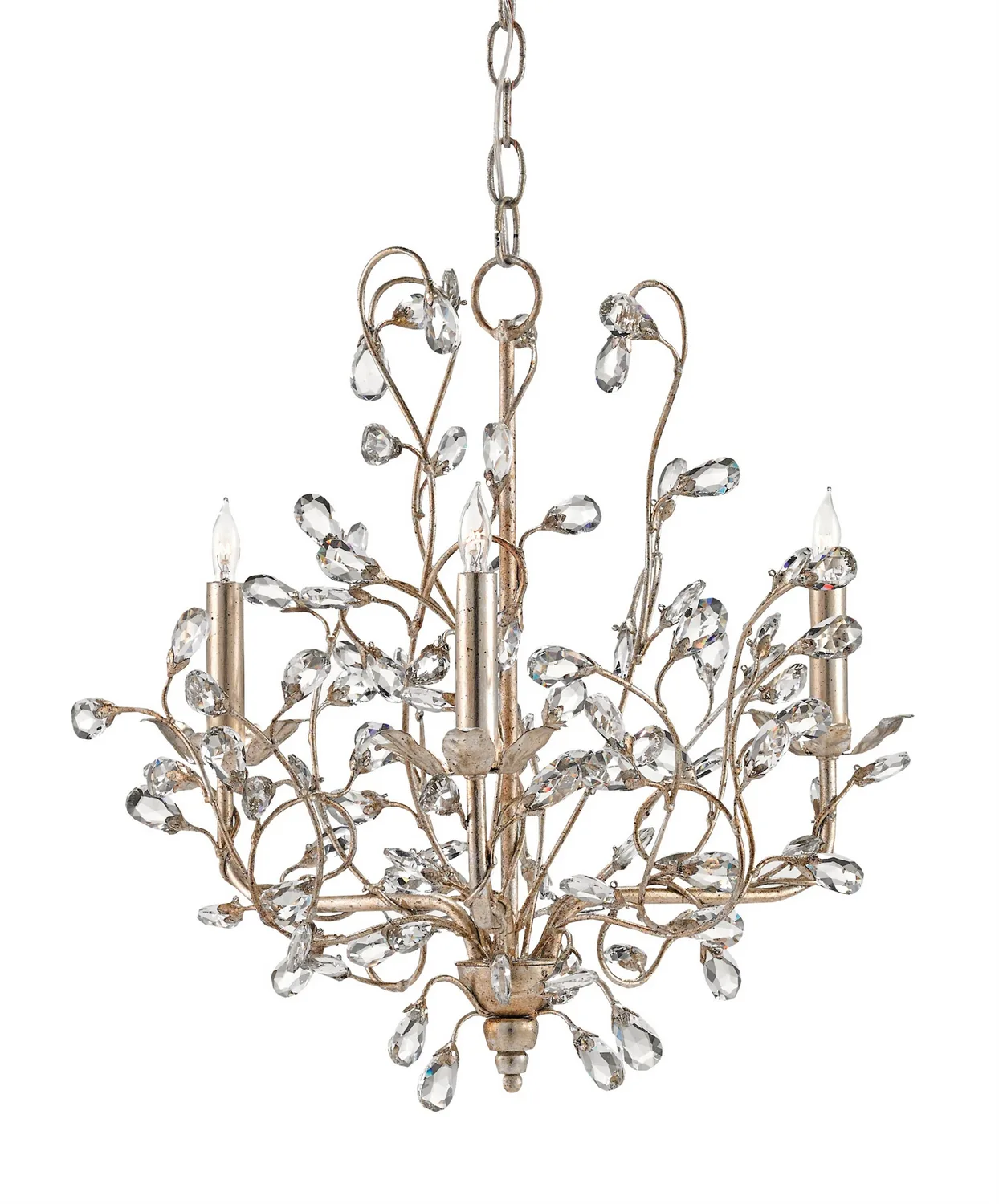 Crystal Bud Collection Three Light Chandelier in Silver Granello