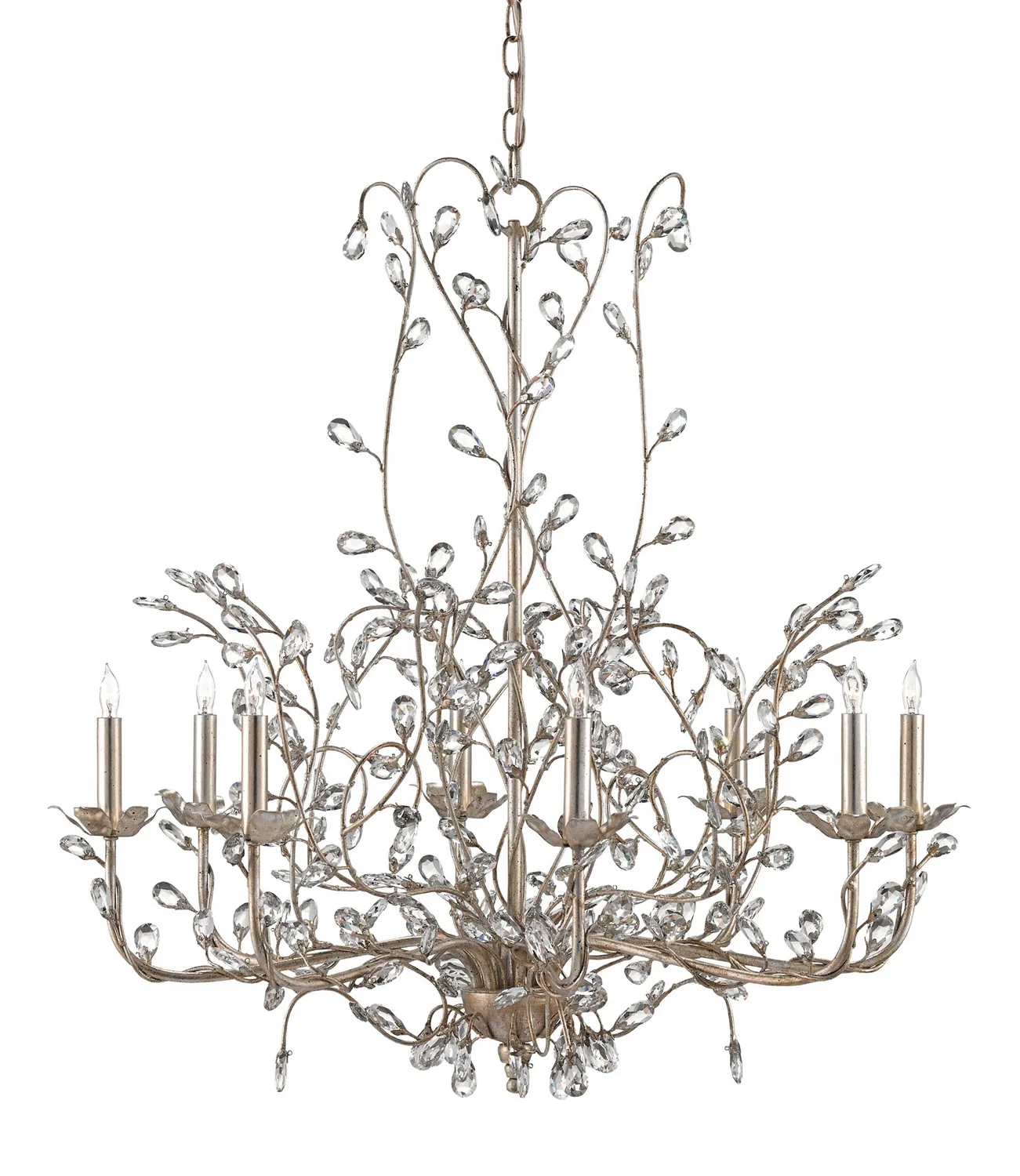 Crystal Bud Collection Eight Light Chandelier in Silver Granello